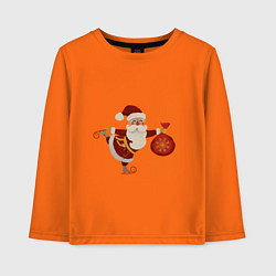 Лонгслив хлопковый детский Дед Мороз на коньках с мешком подарков, цвет: оранжевый