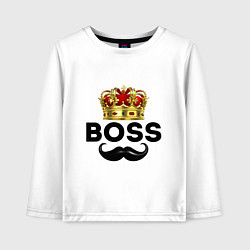 Лонгслив хлопковый детский BOSS и корона с усами, цвет: белый