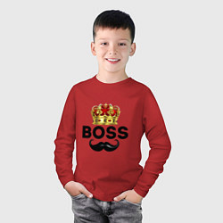 Лонгслив хлопковый детский BOSS и корона с усами, цвет: красный — фото 2
