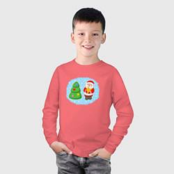 Лонгслив хлопковый детский Мультяшный Санта Клаус с новогодней ёлкой, цвет: коралловый — фото 2