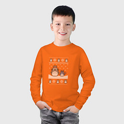 Лонгслив хлопковый детский Новогодние тоторики - ugly sweater, цвет: оранжевый — фото 2