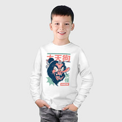 Лонгслив хлопковый детский Японский ёкай Тэнгу, цвет: белый — фото 2