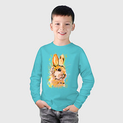 Лонгслив хлопковый детский Портрет рыжего кролика, цвет: бирюзовый — фото 2