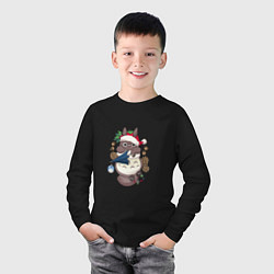 Лонгслив хлопковый детский Новогодний малыш Тоторо, цвет: черный — фото 2
