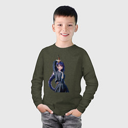 Лонгслив хлопковый детский Сёгун Райден - Геншин, цвет: меланж-хаки — фото 2