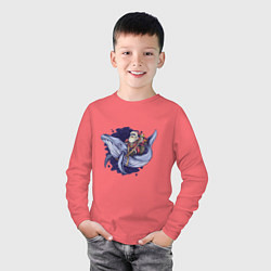 Лонгслив хлопковый детский Санта и кит, цвет: коралловый — фото 2