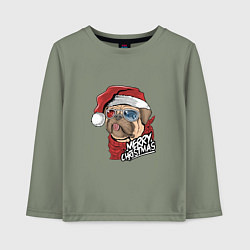 Лонгслив хлопковый детский Pug merry christmas, цвет: авокадо