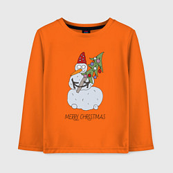 Лонгслив хлопковый детский Снеговик с новогодней ёлкой в Руках, цвет: оранжевый
