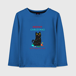 Лонгслив хлопковый детский Meowy christmas and a happy purr year holiday, цвет: синий