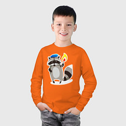 Лонгслив хлопковый детский Боевой енот со спичкой, цвет: оранжевый — фото 2