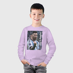 Лонгслив хлопковый детский Viva la Argentina - Lionel Messi - world champion, цвет: лаванда — фото 2