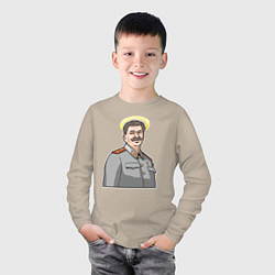 Лонгслив хлопковый детский Сталин с нимбом, цвет: миндальный — фото 2