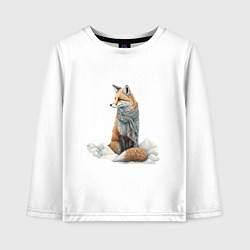 Лонгслив хлопковый детский Лисица в сугробах, цвет: белый