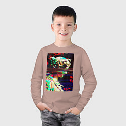 Лонгслив хлопковый детский Glitch pixel art, цвет: пыльно-розовый — фото 2