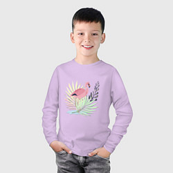 Лонгслив хлопковый детский Розовый фламинго на фоне листьев, цвет: лаванда — фото 2