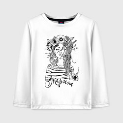 Лонгслив хлопковый детский Марина в венке из летних цветов, цвет: белый