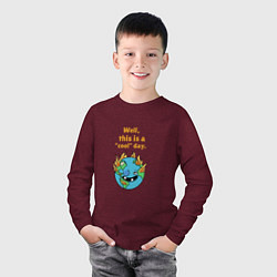 Лонгслив хлопковый детский Well this is a cool day, цвет: меланж-бордовый — фото 2