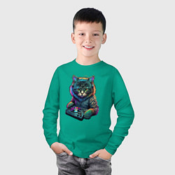 Лонгслив хлопковый детский Кот диджей, цвет: зеленый — фото 2