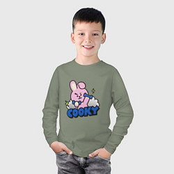 Лонгслив хлопковый детский Cooky BT21 Jungkook, цвет: авокадо — фото 2