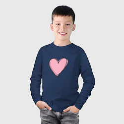 Лонгслив хлопковый детский Большое нарисованное сердце, цвет: тёмно-синий — фото 2