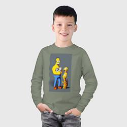 Лонгслив хлопковый детский Homer Simpson and cats - нейросеть арт, цвет: авокадо — фото 2