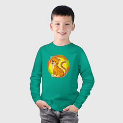 Лонгслив хлопковый детский Мультяшный ягуар, цвет: зеленый — фото 2