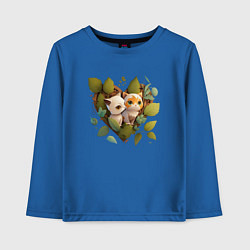 Лонгслив хлопковый детский Котята в листьях и сердце из аниме, цвет: синий