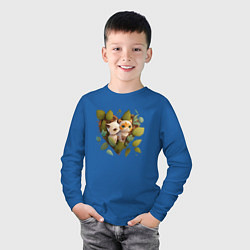 Лонгслив хлопковый детский Котята в листьях и сердце из аниме, цвет: синий — фото 2