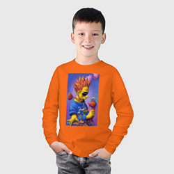Лонгслив хлопковый детский Bart Simpson - нейросеть - сюрреализм, цвет: оранжевый — фото 2