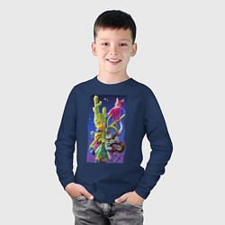 Лонгслив хлопковый детский Звёздный пацан с двумя котами - нейросеть - fantas, цвет: тёмно-синий — фото 2