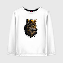 Лонгслив хлопковый детский Волк-царь в короне, цвет: белый