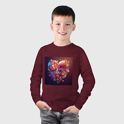 Лонгслив хлопковый детский Цветочное сердце на День Святого валентина, цвет: меланж-бордовый — фото 2