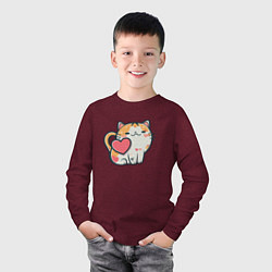 Лонгслив хлопковый детский Котик с сердечками, цвет: меланж-бордовый — фото 2