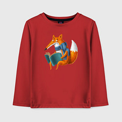 Лонгслив хлопковый детский Лисица читает книгу, цвет: красный