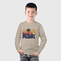 Лонгслив хлопковый детский Beach of Miami, цвет: миндальный — фото 2