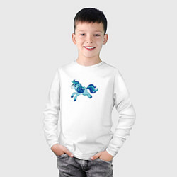 Лонгслив хлопковый детский Голубой мультяшный единорог, цвет: белый — фото 2