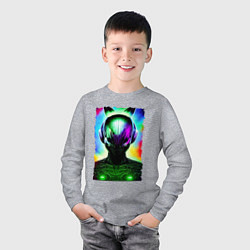 Лонгслив хлопковый детский Портрет пришельца - нейросеть - неоновое свечение, цвет: меланж — фото 2