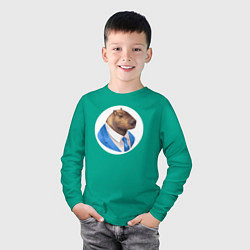 Лонгслив хлопковый детский Капибара-бизнесмен, цвет: зеленый — фото 2