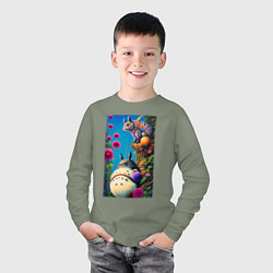 Лонгслив хлопковый детский Мой сосед Тоторо - нейросеть - фантазия, цвет: авокадо — фото 2