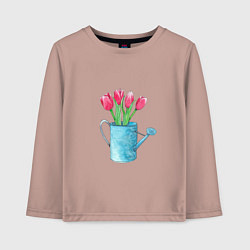 Лонгслив хлопковый детский Букет тюльпанов в лейке, цвет: пыльно-розовый