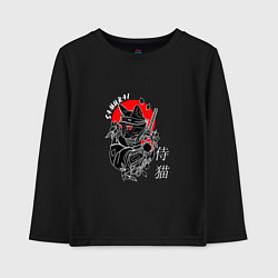Лонгслив хлопковый детский Samurai cat inscription, цвет: черный
