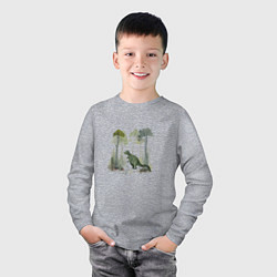 Лонгслив хлопковый детский Динозавр в лесу, цвет: меланж — фото 2