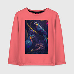 Лонгслив хлопковый детский Разноцветные попугаи, цвет: коралловый