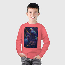 Лонгслив хлопковый детский Разноцветные попугаи, цвет: коралловый — фото 2