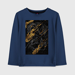 Лонгслив хлопковый детский Дракон в золоте, цвет: тёмно-синий