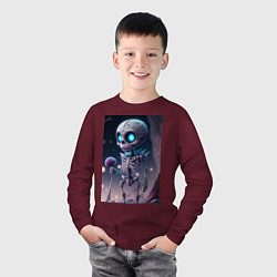 Лонгслив хлопковый детский Скелет с цветком, цвет: меланж-бордовый — фото 2