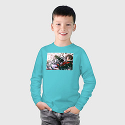 Лонгслив хлопковый детский Сидящий мальчик, цвет: бирюзовый — фото 2