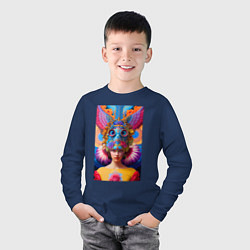 Лонгслив хлопковый детский Girl in an art helmet - neural network, цвет: тёмно-синий — фото 2