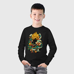 Лонгслив хлопковый детский Dragon ball дракон и цветы, цвет: черный — фото 2
