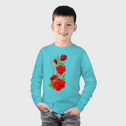 Лонгслив хлопковый детский Прекрасная Эдита - букет из роз, цвет: бирюзовый — фото 2